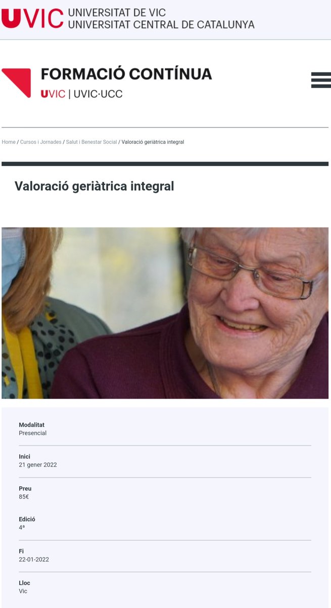 javierjerezroig's tweet photo. Curso #valoracion #geriatrica
#integral para #profesionales de la #Salud. @uvic_m3o @uvic_ucc @UVic_FCSB @UVic_CESS @uvic_fcontinua
https://t.co/rMz7YAhQyV https://t.co/SRhZIr7J4P