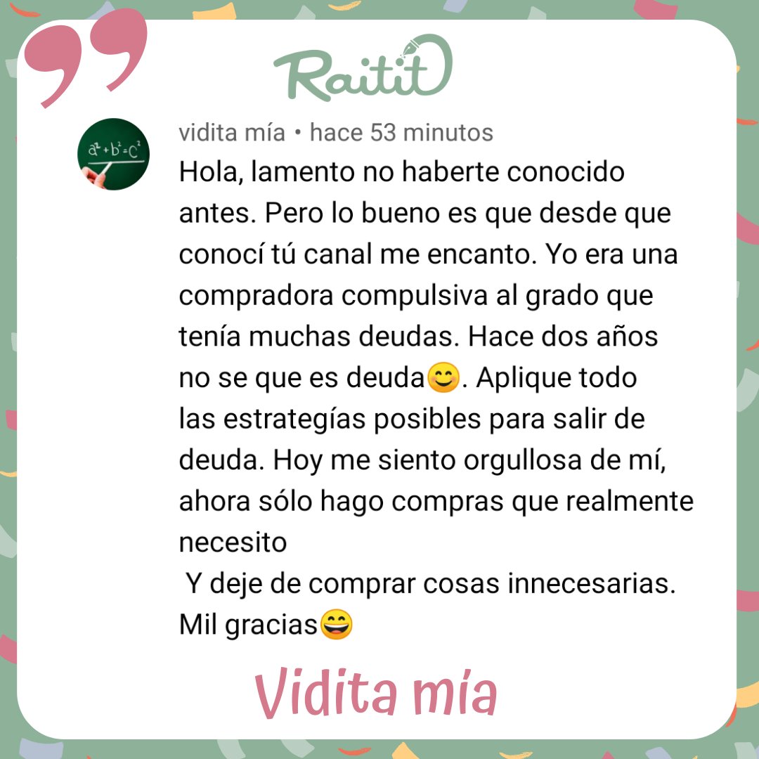 A_P_Rodriguez's tweet photo. Hoy te comparto la historia de Vidita mía que ha pasado de compradora compulsiva a estar libre de deudas.
Felicidades Vidita mía
¿te animas a compartir tus logros financieros?
Te leo en los comentarios
#sabadosdelogrosfinancieros #educacionfinanciera #finanzaspersonales #raitit https://t.co/hAiuG2Y03v