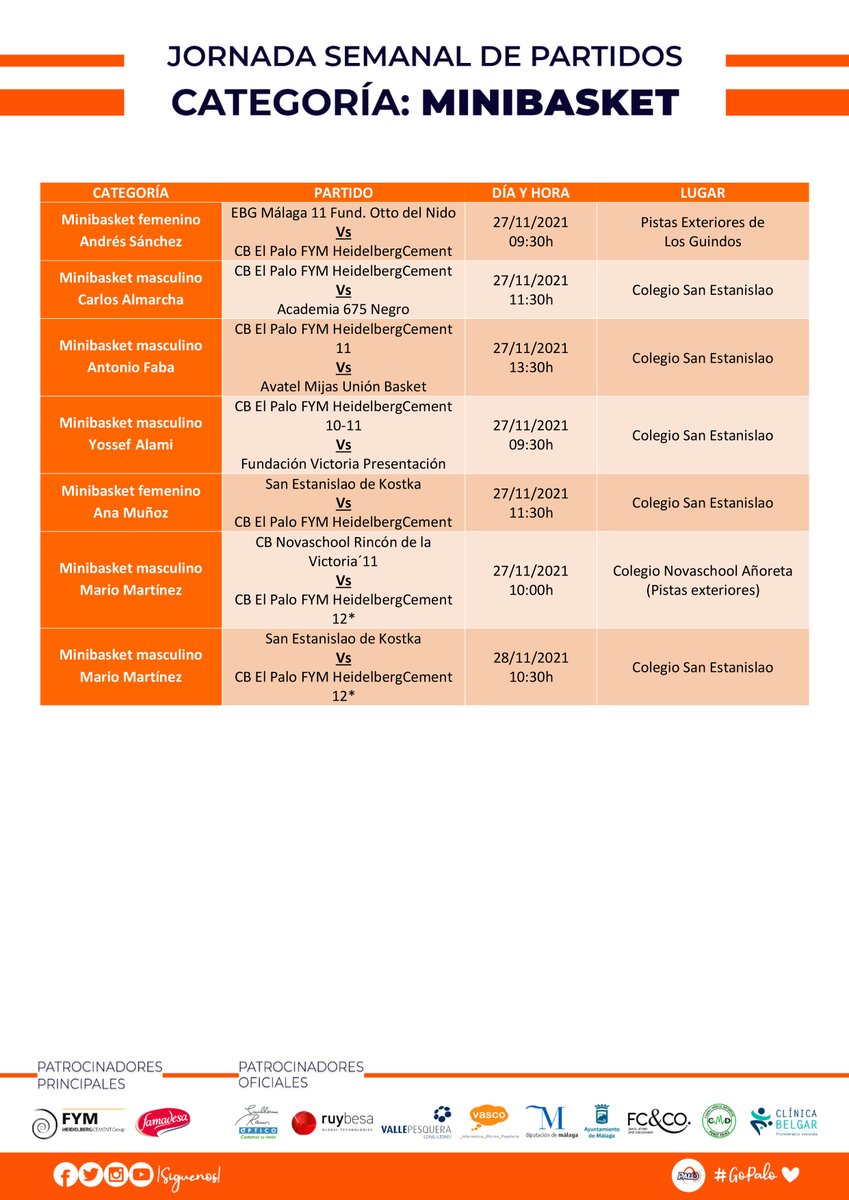 cbelpalo's tweet photo. 📋 #AGENDA | Os dejamos la jornada semanal de partidos #babys, #preminis y #minis patrocinado por #FYMHeidelbergCement.
¡Mucha suerte!
#GoPalo🧡 https://t.co/zcpZ3YLcqX