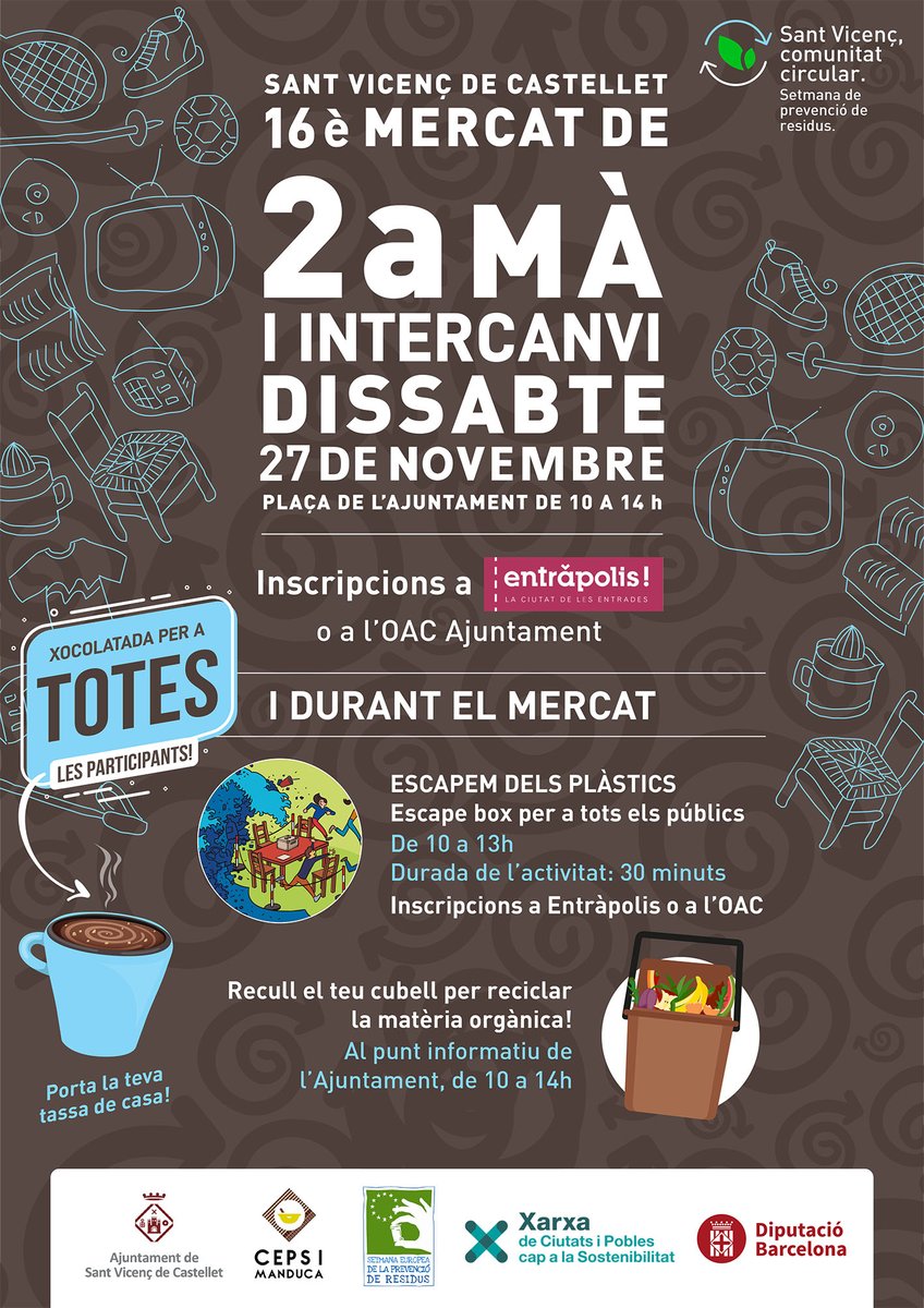 SVCastellet's tweet photo. 📍 A LA PLAÇA DE L'AJUNTAMENT!
♻️ En el marc de la Setmana Europea de Prevenció de Residus.
🕚 Comencem a les 10 del matí 
#SVCastellet 
#EWWR2021
#comunitatscirculars https://t.co/bW5hBTlIco