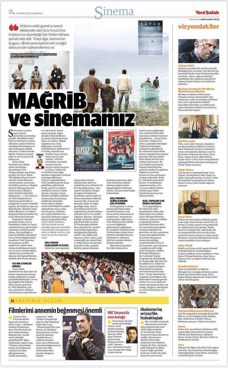 uzaklardan diyceklerimiz vardır 
🗽🏄🏻‍♂️🎬🪶🎶🤺

yenisafak.com/hayat/magrib-v… 

<a href="/yeerabat/">Yunus Emre Enstitüsü - Rabat</a> <a href="/yeeorgtr/">Yunus Emre Enstitüsü</a> <a href="/Ensar_Firat/">Ensar Fırat</a> @sinansertel <a href="/seyidcolak/">Seyid Çolak</a> <a href="/KapanFilm/">KAPAN</a> <a href="/dilsizfilm/">Dilsiz</a>