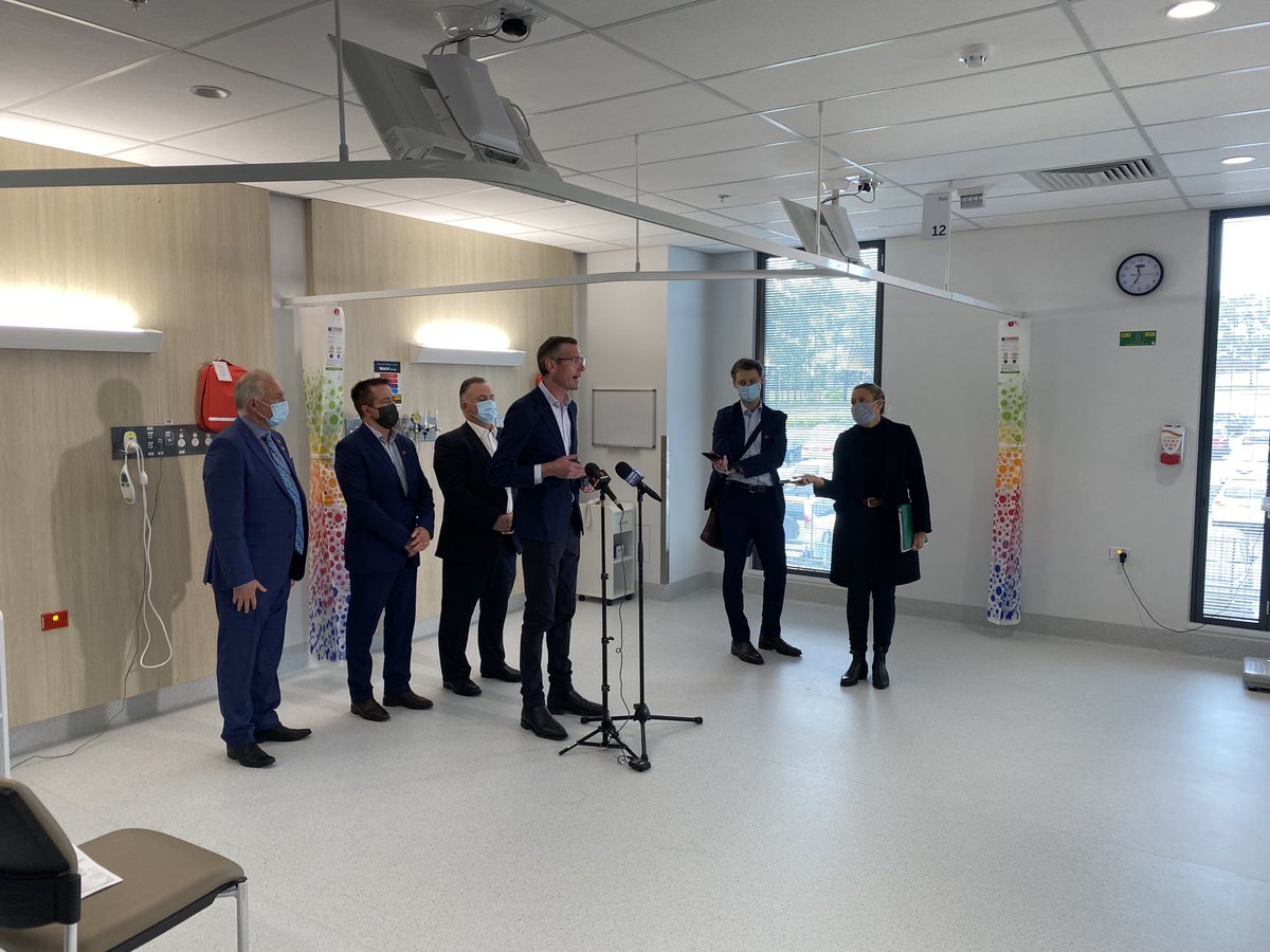 BradHazzard's tweet photo. Premier ⁦@Dom_Perrottet⁩ with Deputy Premier ⁦@PaulTooleMP⁩ &amp; local MPs Adam Crouch and David Harris inspecting the new $200 million Wyong Hospital and announcing a new $500million package for Regional Health( inc $6.4m funding for expanded Wyong Cancer Care ) https://t.co/LoFq3A9Pud