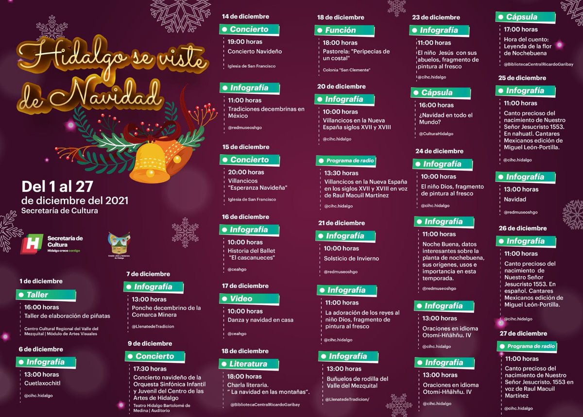 omarfayad's tweet image. Disfruta de las actividades que preparamos para el Festival &quot;Hidalgo se Viste de Navidad&quot;. Acompáñanos en familia aplicando todas las medidas sanitarias. #NavidadHidalgo