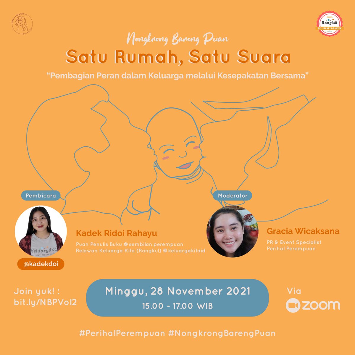 perihalpuan's tweet photo. Yuk kita Nongkrong Bareng Puan sama Kak @kadekdoi dari Rangkul Keluarga Kita tentang pembagian peran dalam keluarga!

Catat tanggal mainnya yaa
Hari/Tanggal: Minggu, 28 November 2021
Jam: 15.00-17.00WIB
Link Registrasi: https://t.co/fEAtMHvopu https://t.co/mtItPjvAJ4