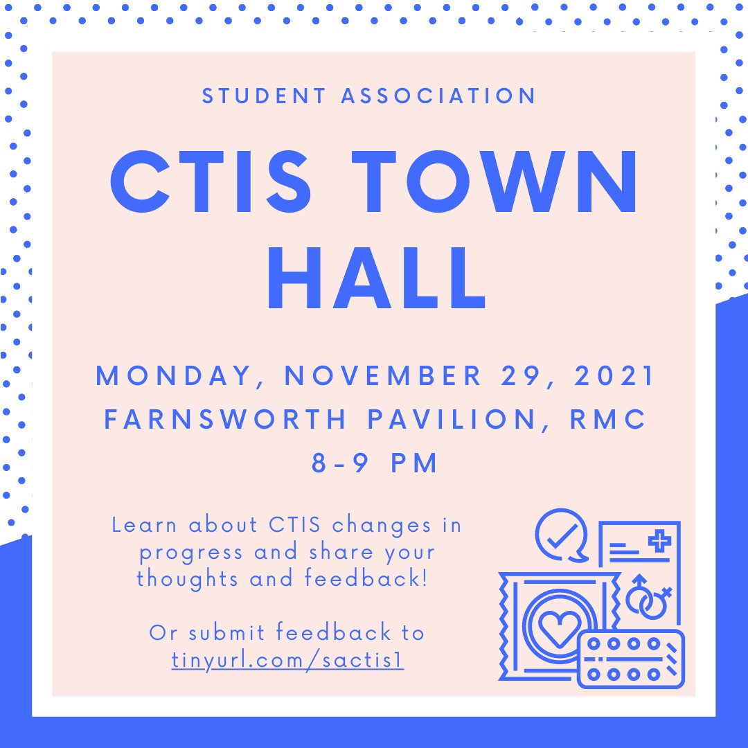 TheRiceStudents's tweet photo. Come to Farnsworth on Nov 29 8-9pm for the SA’s CTIS Town Hall! Learn about changes in progress and share your own thoughts and recommendations! https://t.co/bGrvozPyZE