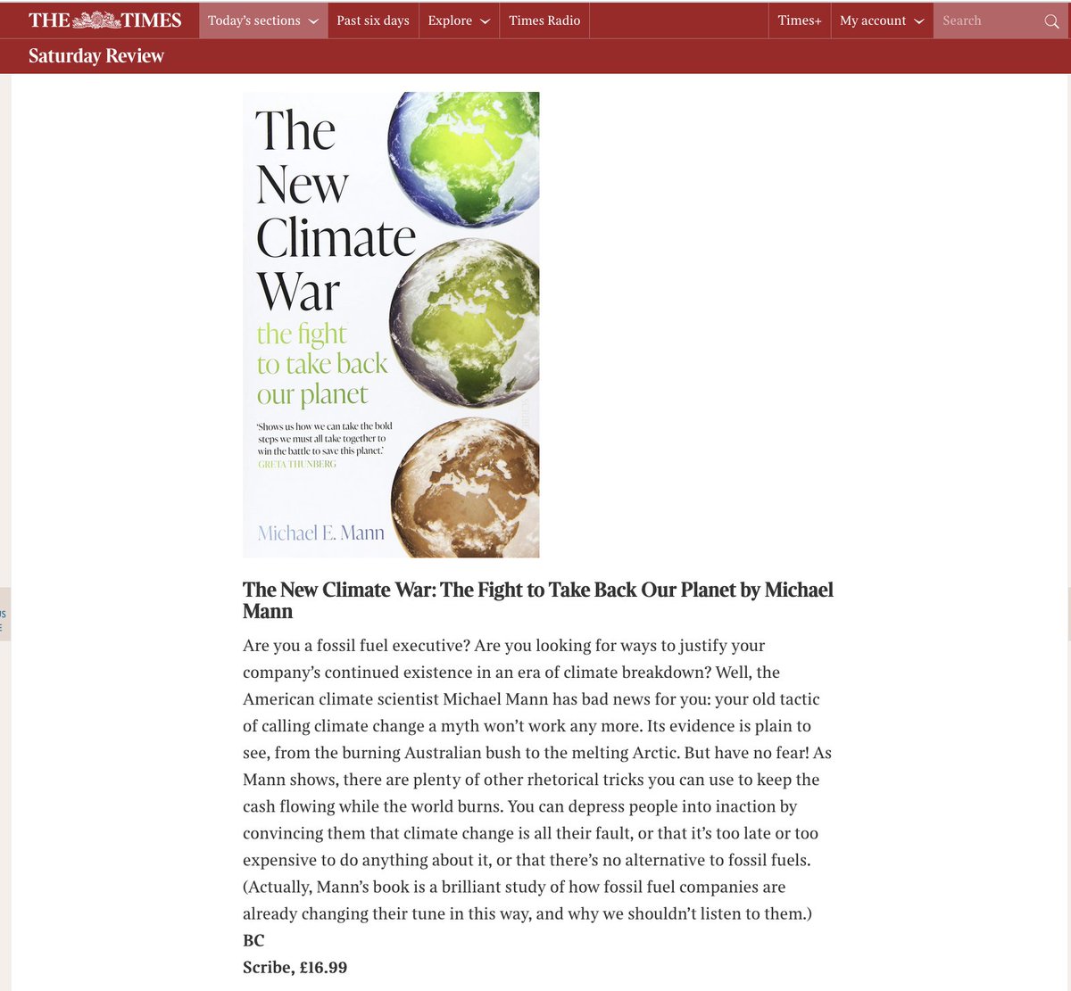 MichaelEMann's tweet photo. "15 best science and environment books 2021" | Thanks @TheTimes of London for including The #NewClimateWar! https://t.co/O9QS57jZgn https://t.co/BHNGR9Fgbb