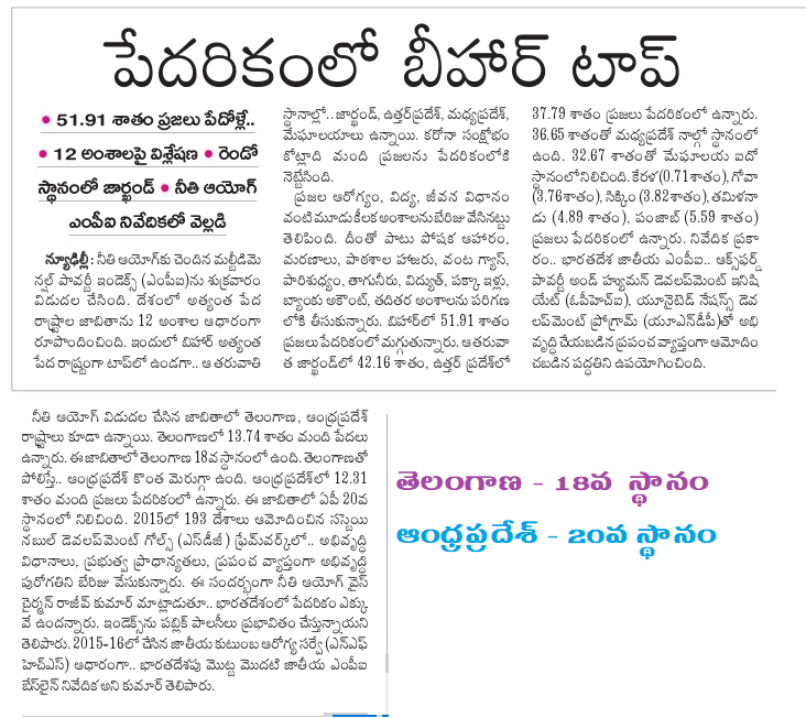 UttarandhraNow's tweet photo. #PoorIndex #Bihar tops. #TS at 18th and #AP at 20th places. #UANow https://t.co/sP6SJlc9Dt