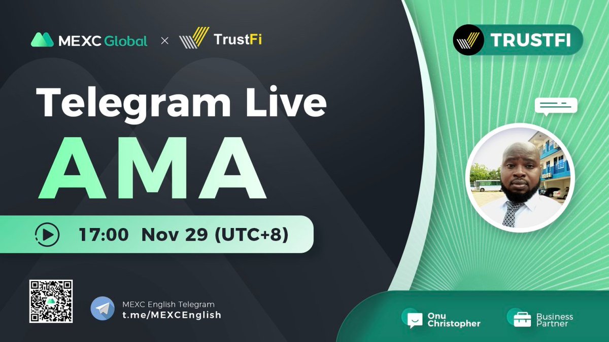 🌟@MEXC_Global AMA with <a href="/trustfiorg/">TrustFi</a> $TRUSTFI

📍TG group: t.me/MEXCEnglish
⏰17:00 Nov 29 (UTC+8)

✅Follow <a href="/trustfiorg/">TrustFi</a> &amp; @MEXC_Fans &amp; @MEXC_Updates
✅RT &amp; Like &amp; Tag 3
✅Comment 

🌈10 ppl* 10 $USDT equivalent token

💚Follow us for more  #Giveaway