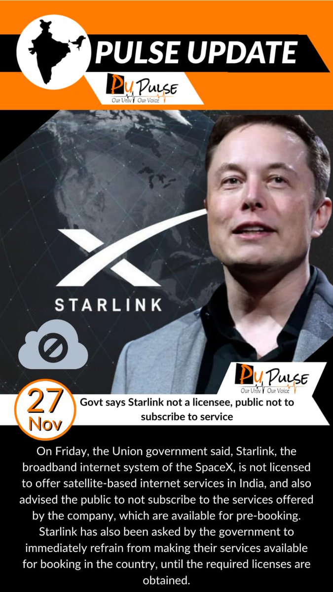 pu_pulse's tweet photo. Govt. says Starlink not a licensee,public not to subscribe to service
#ElonMusk #starlink #networkservice #pupulse https://t.co/vJisvtSPpz