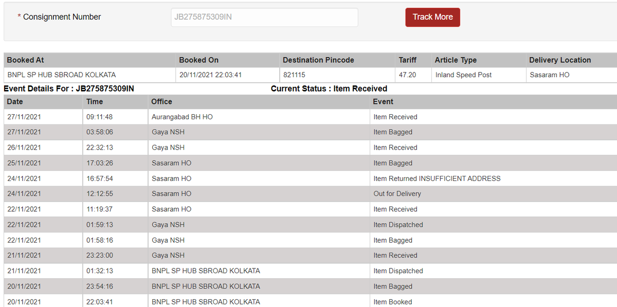 bs_sud's tweet photo. @IndiaPostOffice why my consignment was sent back without delivering it. Can you please take necessary action and re-deliver it ASAP . Consignment no. JB275875309IN https://t.co/2Jlx1fjG3Q
