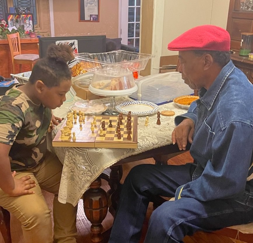 PrinceLeviCO29's tweet photo. Thanksgiving; my great uncle and me meditating on the board #chessing #Thanksgiving2021 https://t.co/W1rVPH0eSy