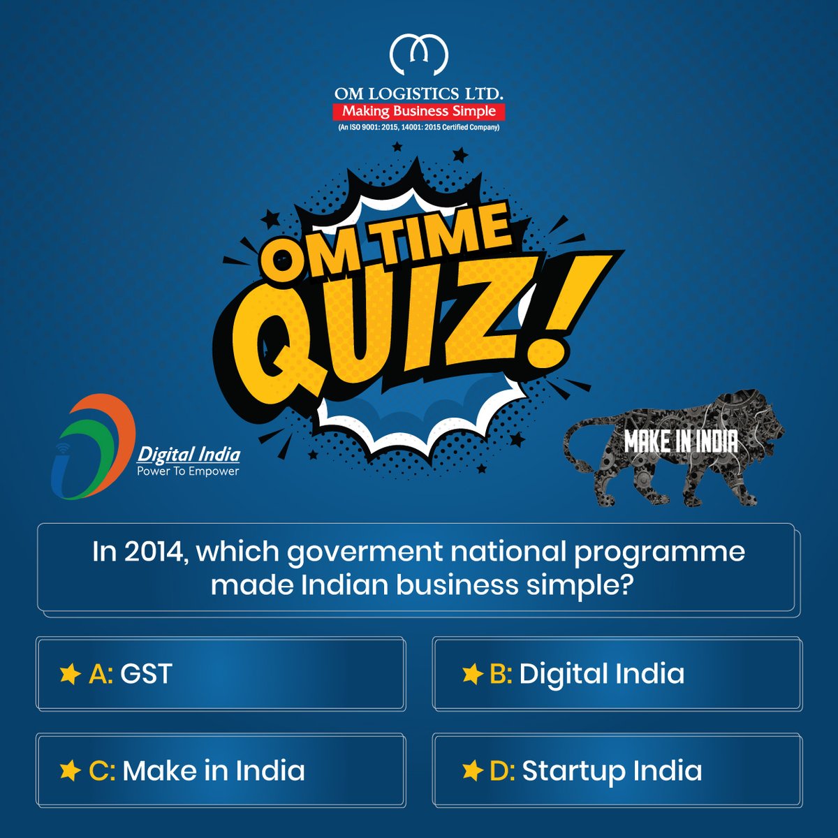 OmGroupOfficial's tweet photo. Last chance to play OM TIME quiz. Guess the right answer and become a ‘Genius’. Just crack the quiz by commenting below and let’s see who knows better. So simple!
The correct answer will be revealed tomorrow in the comments section.
#omlogistics #omgroup #quiz #quiztime https://t.co/2F0Wp1e9Vw