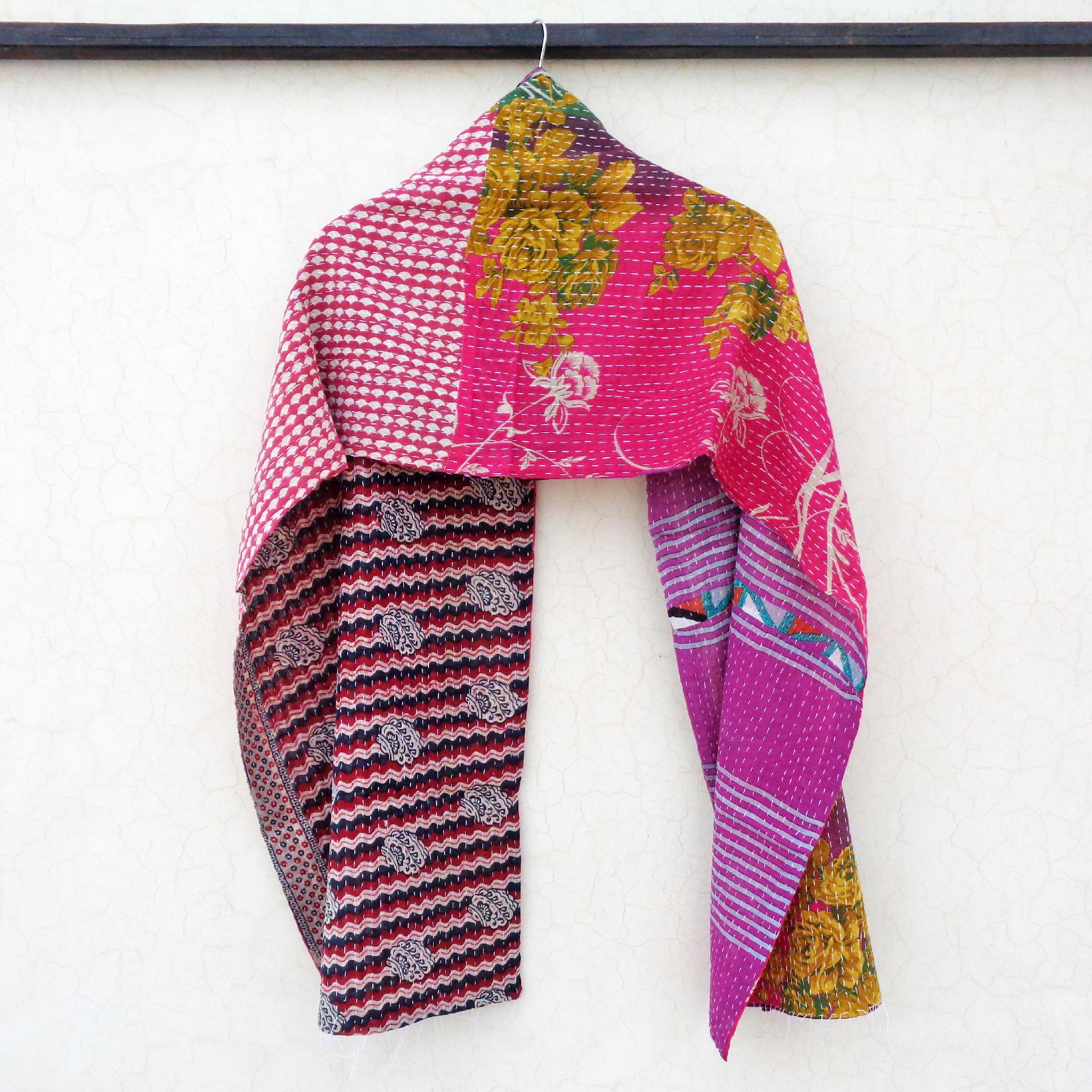 Vintage Dupatta Long Stole Cotton Saffron Hijab Hand Embroidered Kantha Scarves SN73