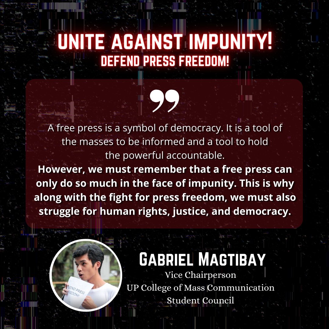 Press freedom is a right that must be protected at all costs, as it manifests our democracy. Student leaders of UP Diliman gave their reasons on why we should fight for press freedom, and called on everyone to defend press freedom.

#DefendPressFreedom
#EndImpunity
#BreakFree