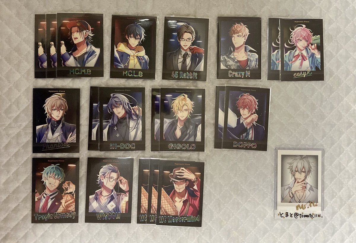 tomato_1111_'s tweet photo. 【交換 譲渡】ヒプマイ ヒプノシスマイク Flava ぱしゃこれ ver.2 箔押し

譲 二郎3.三郎1.銃兎1.理鶯1.乱数2.幻太郎1.帝統.寂雷2.一二三2.独歩2.簓1.盧笙1.零3.空劫.十四.獄
ノーマルは2枚目参照

求 左馬刻、90/枚＋送料

一郎>他キャラ含む交換可能、お気軽にご相談ください
別ツイにver.1 https://t.co/62OqBbaYIO