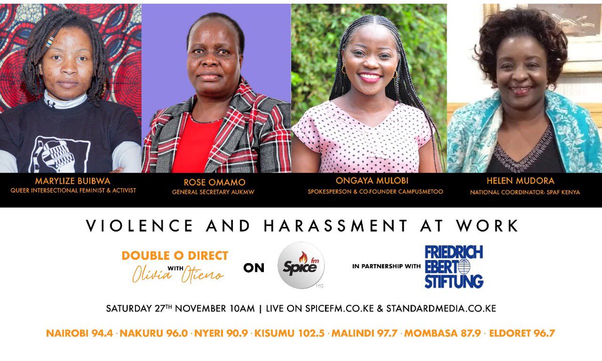 Violence and harassment at work. 
Have you experienced it? What can you do about it? 

Join the conversation this morning on #DoubleODirect with .@OliviaOtieno  <a href="/FESonline/">Friedrich-Ebert-Stiftung</a>