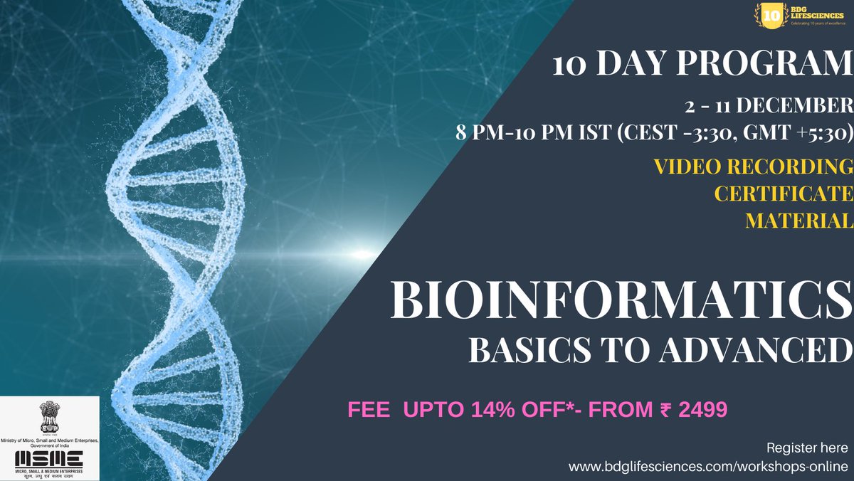biodiscovery's tweet image. ❗❗YEAR END OFFER- UPTO 14% OFF ❗❗
10 DAY TECHNICAL ONLINE TRAINING IN #BIOINFORMATICS
🌐 bdglifesciences.com/workshops-onli…
#bdglifesciences #bioinformaticsonlinetraining #Biotechnology #BIOINFO #BIOTECH #envisionwithbdg #Bioinformatik #bioinformatica #biotecnologia