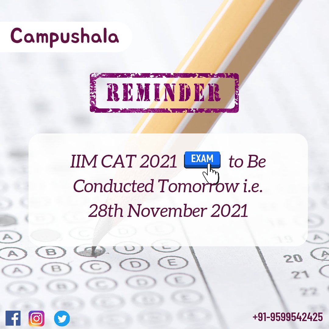 campushala_'s tweet image. CAT 2021 exam will be conducted in three sessions.

Prepare yourself well and reach the exam centre by 30 minutes prior to gate closure time.

Carry your printed admit card and original ID proof to the exam centre.

All the Best!🤝

#catexam2021 #allthebest