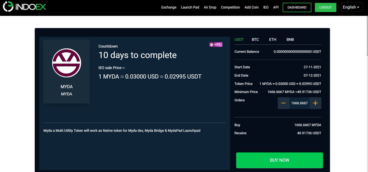 Mydacoin IEO Started at indoex exchange grab it before it runs out only 4 million Myda for sale at 0.03$ 
IEO Link:- international.indoex.io/buyieo/MYDA
Join us :- t.me/MydaCoinCommun…
website :- mydacoin.com