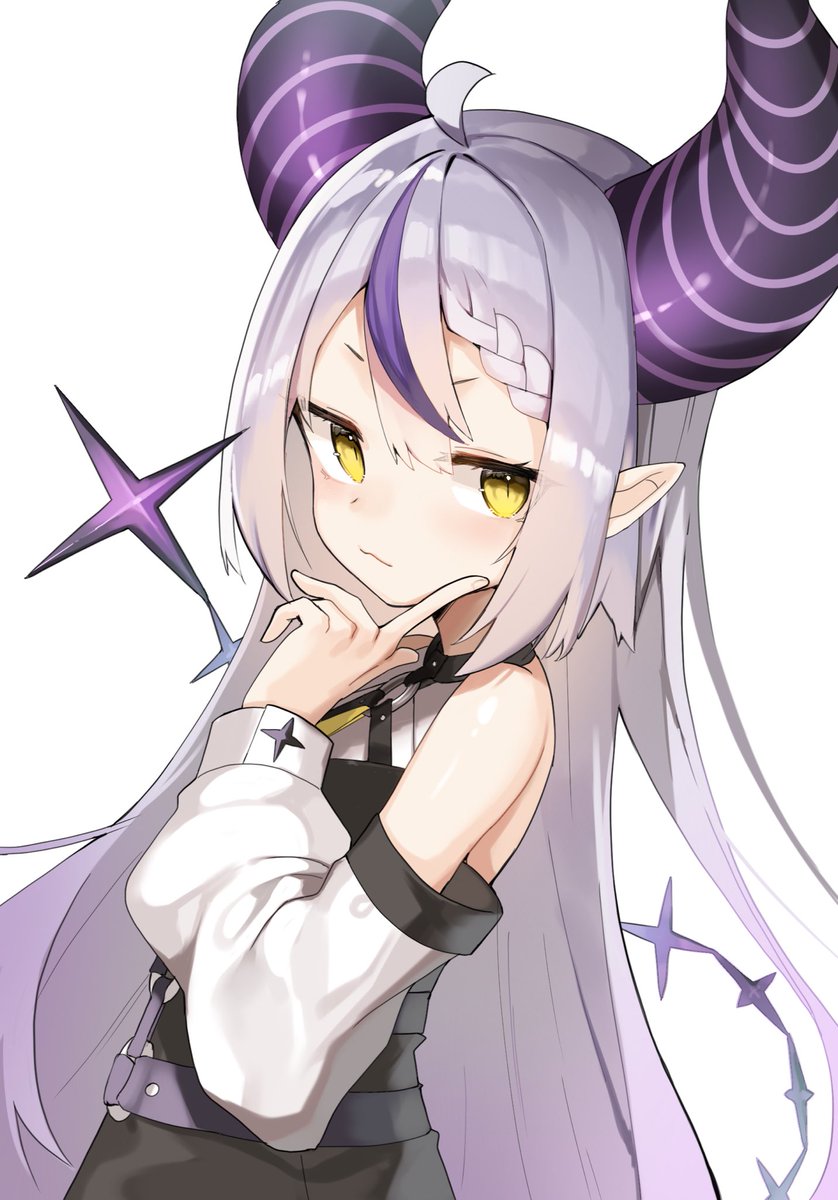 la+ darknesss 1girl solo horns long hair pointy ears purple hair yellow eyes  illustration images