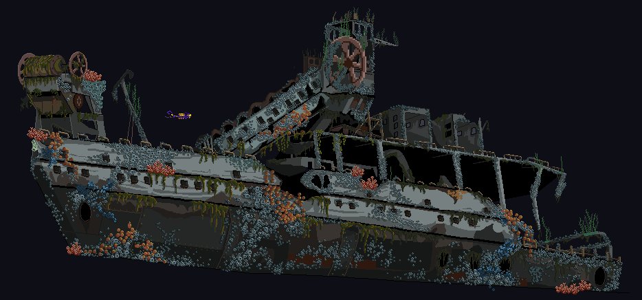astrozeroman's tweet photo. We have shown all sorts from our shipwreck salvage game, but nothing like this shipwreck. A good idea of what to expect in our exploratorium. Can you spot the diver?
#treasure #salvage #Diving #pixelart #ocean #shipswreck #indiegame #GameMakerStudio2
#screenshotsaturday #ship https://t.co/0Wjm87CmUf