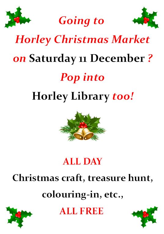 Are you going to #HorleyChristmasMarket 🎄on Sat 11 Dec? Make sure to pop into Horley Library too!

We have Christmas-themed #craft, #TreasureHunt and #ColouringIn on ALL day 🎅