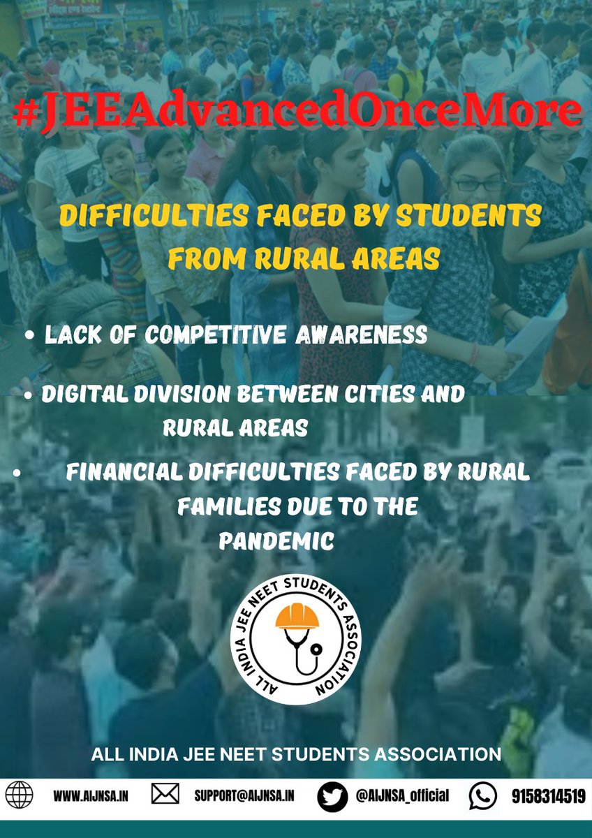 IamSaurav_1's tweet photo. In 2021,states like Kerala, MHA,TN,Mizoram,etc due to myraid no of covid-19 cases
During exam. So,Lot of students have missed the exam
due to them being infected with covid-19 / were under
quarantine or because of the travel restrictions.
#lockdown
#JEEAdvancedOnceMore https://t.co/BoLmXu282y