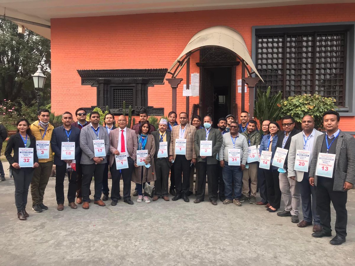 DocstoryNepal's tweet photo. Last day of NMC Election 2021 at Pragya Pratisthan Kamaladi,Kathmandu.
#Group photo of Candidates
#bestwishes #nmcelection
नेपाल मेडिकल काउन्सिलको निर्वाचन सम्पन्न भएको छ। निर्वाचनमा देशभरबाट ९ हजार ३१८ मत खसेको छ। प्रमुख निर्वाचन अधिकृत डा गणेश राईका अनुसार देशभरबाट कुल 9318मत https://t.co/PRlpB5gD0Y