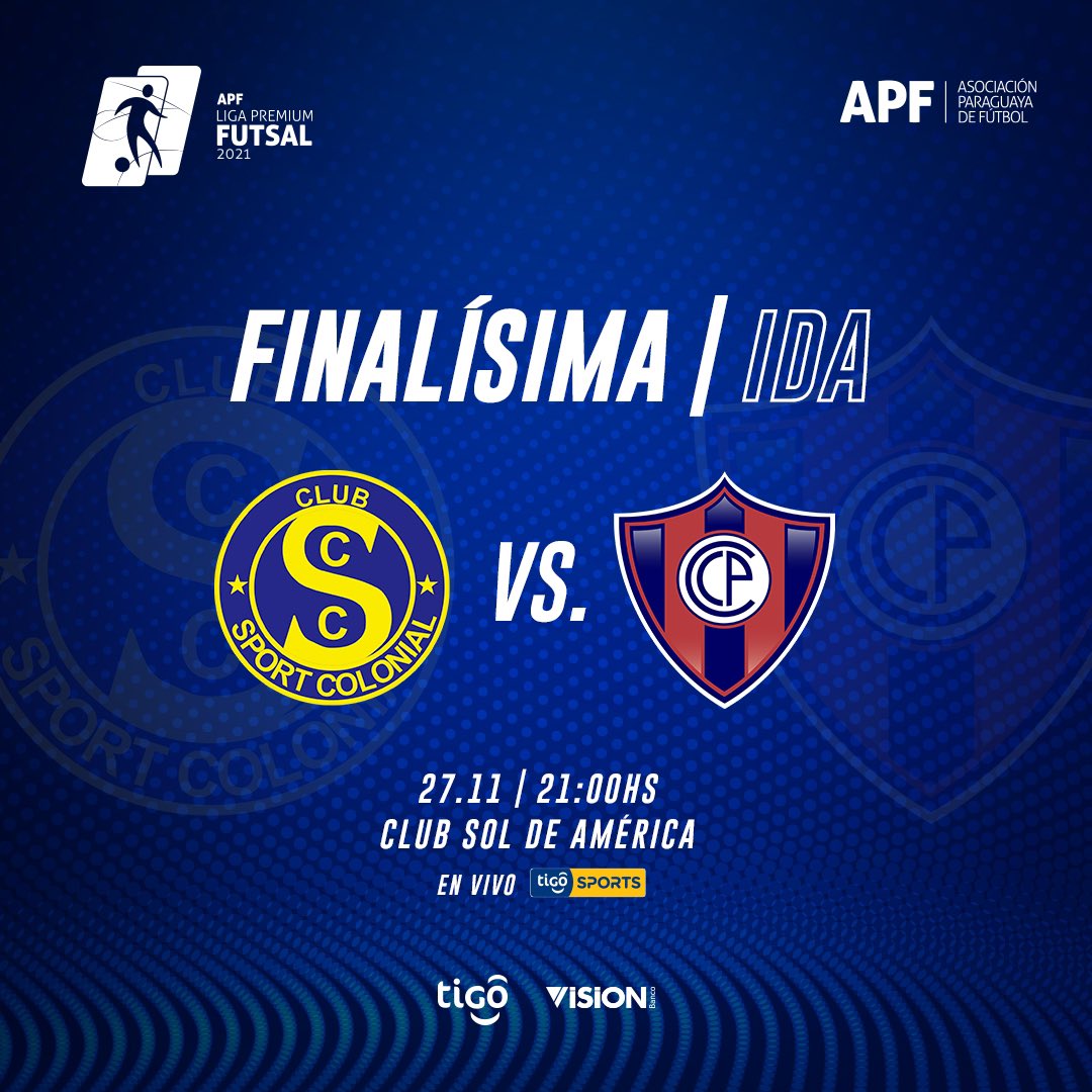 FutsalPrimeraPy's tweet photo. 🏆 Dos viejos conocidos frente a frente!!
En la noche de hoy se disputará el primer juego final por el campeonato absoluto de la Liga Premium 2021 entre Sport Colonial (campeón del Apertura) y Cerro Porteño (monarca del Clausura).
#FDPPY #FutsalFIFA #LigaPremium2021 #Final https://t.co/iSTDkEmDaG