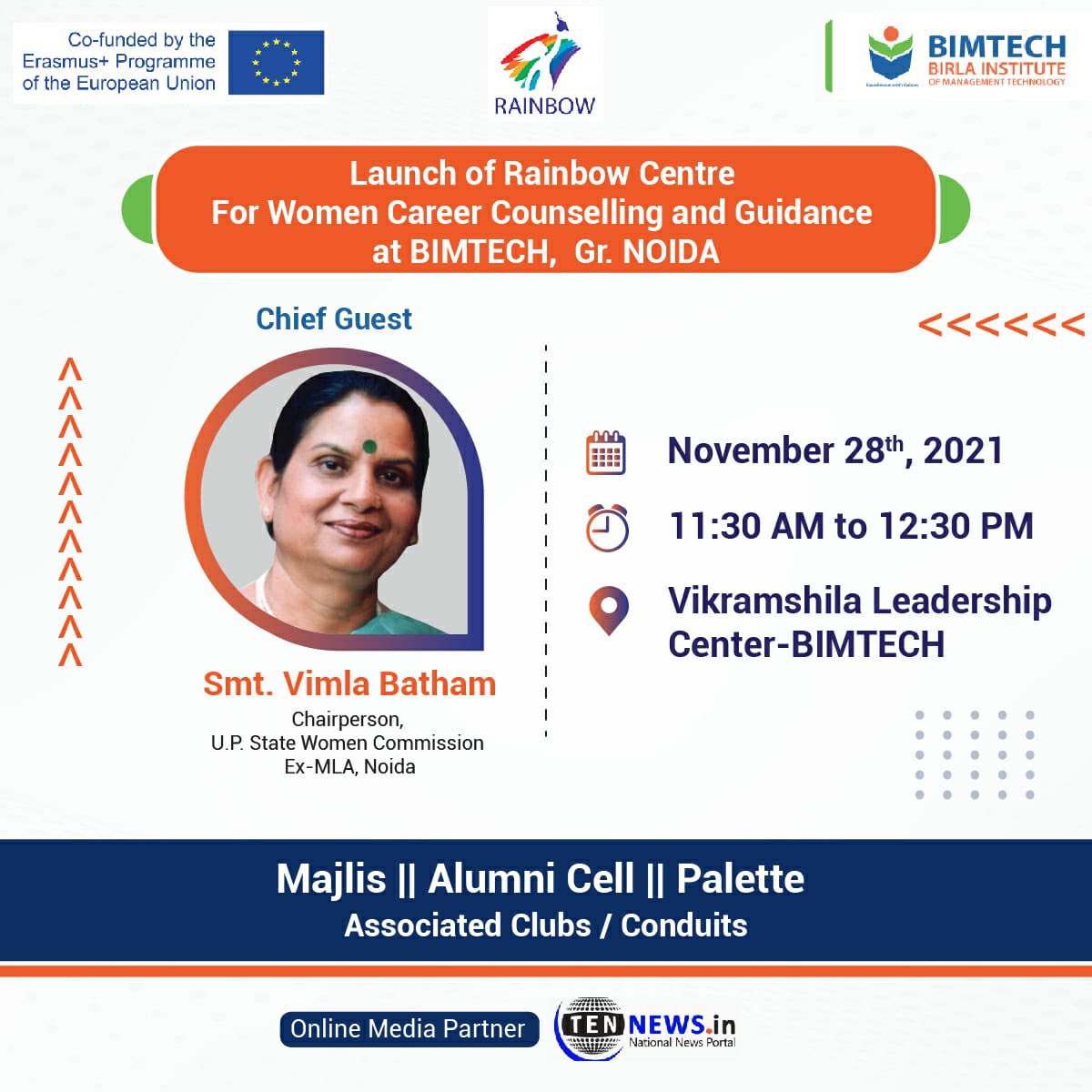 MediaBimtech's tweet photo. BIMTECH invites you to the physical
LAUNCH OF RAINBOW CENTRE that is scheduled to be held
tomorrow i.e. 28th 2021 from 11:30 am to 12:30 pm at
Vikramshila Leadership Centre BIMTECH.
Mark your calendars!! #wekeepyoutrending
#mediaconduit
#theatre4change 
#theatre4society https://t.co/fkMfqJdJvU