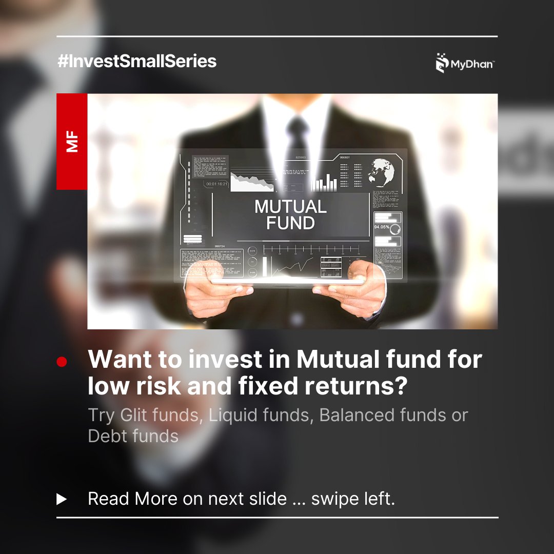 mydhanapp's tweet photo. Explore low risk and fixed returns investment options in Mutual Fund with MyDhan.

Keep following #InvestSmallSeries for the second installment.

#MyDhan #weekend #smallinvestment #investmenttips https://t.co/c8uKBmXEFa