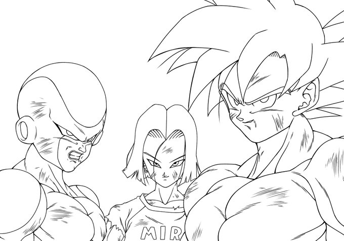 線画、3人いる絵は久しぶり 