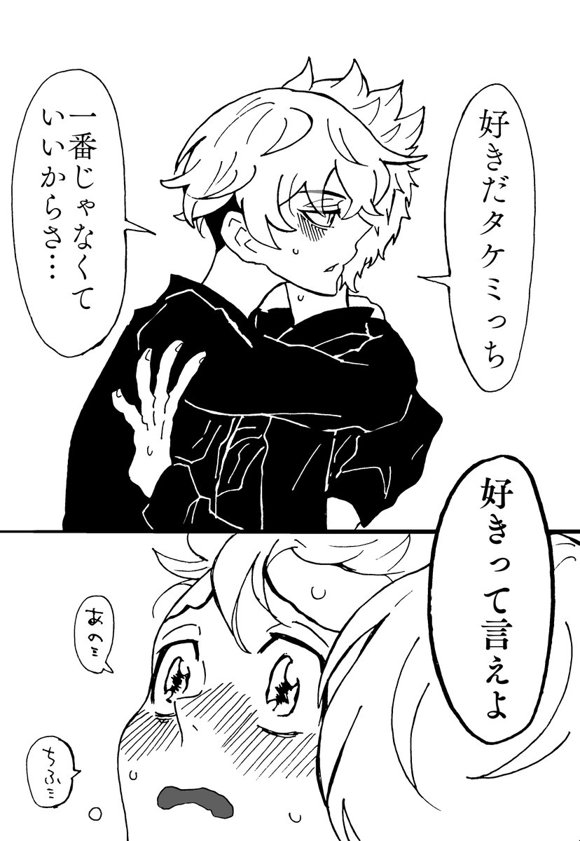 『好きって言うのはむずかしい』
【ふゆ武編】
朝に呟いてたネタ。

ちふに好きと言われるのは嬉しいけど、マイの事を思うと返答に困るみっち。で、みっちがマイを好きだと知ってても我慢できず言っちゃったちふ。
マイ武なふゆ武。 