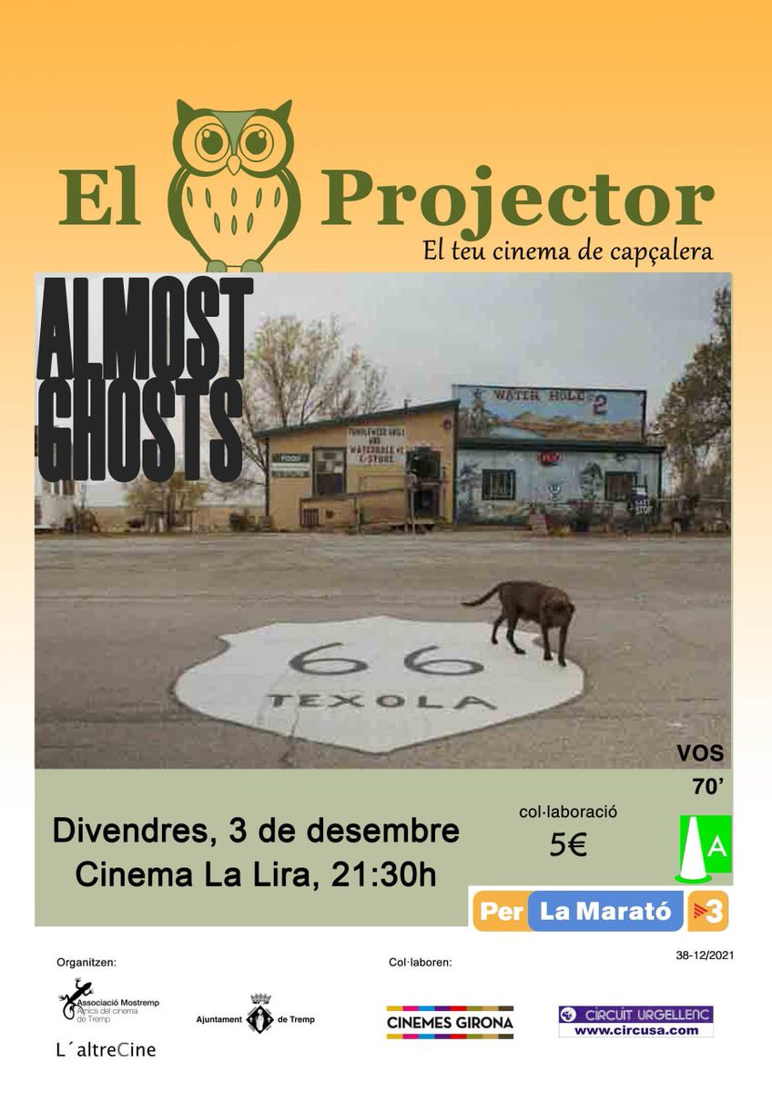 Mostremp's tweet photo. L’Associació d’amics del cinema @Mostremp presentem un nou #elprojector amb la pel.licula #almostghosts el proper divendres dia 3 a @LiraTremp A les 21.30 Col.laboració 5€. La recaudació serà donada a la @la_marato #laculturacura @AjTremp @Cinemes_Girona @urgellenc #laltrecine https://t.co/AyMfUIs2KX