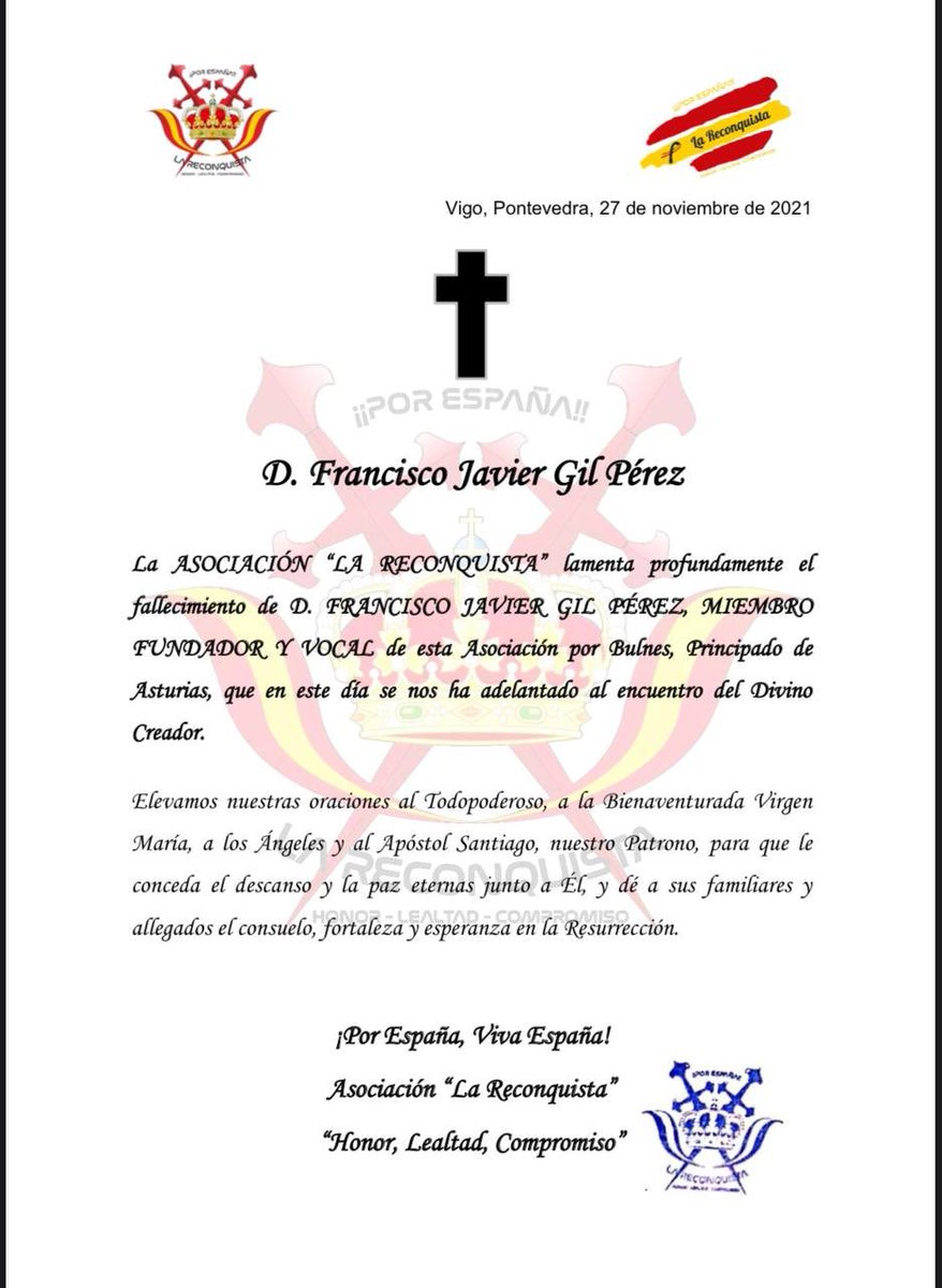 Con profunda tristeza comunicamos a nuestros seguidores de Twitter el fallecimiento de nuestro querido amigo y compañero patriota, <a href="/BulnesUno/">Uno de Bulnes 💚 🇪🇸 💚</a> 
R.I.P. ✝️