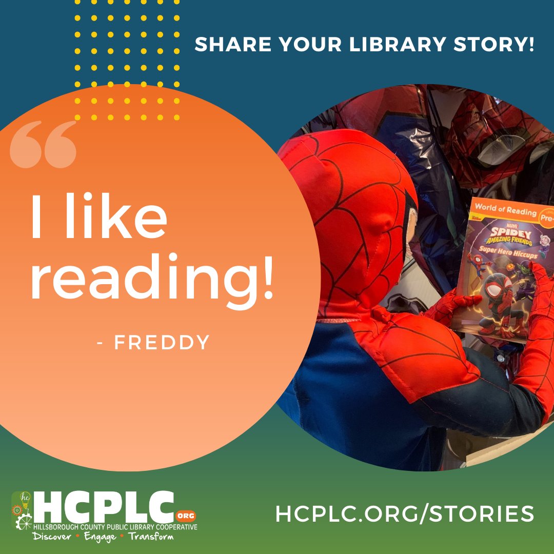 TampaHillsLib's tweet photo. Thanks Freddy . . . we mean, Spider-Man . . . for the super-heroic endorsement.  We always have plenty of comics and graphic novels for more superhero training.

Share your library story with us at https://t.co/ry53GL6inw, even if you're not a costumed crime-fighter. https://t.co/3UyPhzBk0O