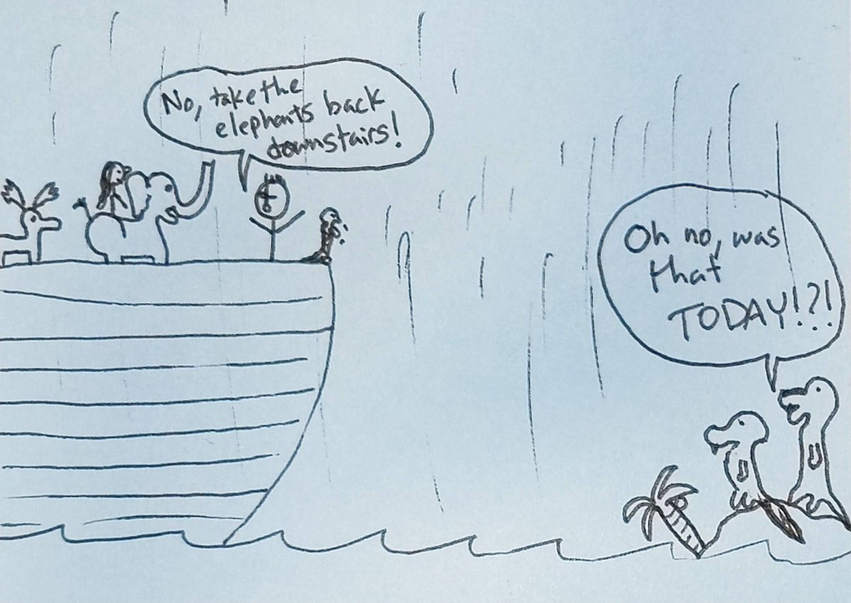 brianwashereart's tweet photo. gotta love biblical humor, especially when it involves dinosaurs.  🤣💀😂 #cartoon #comic #cute #family #fun #funny #lunchbox #noahsark #dinosaurs #greatflood #fomo https://t.co/QdQiEa1EC1