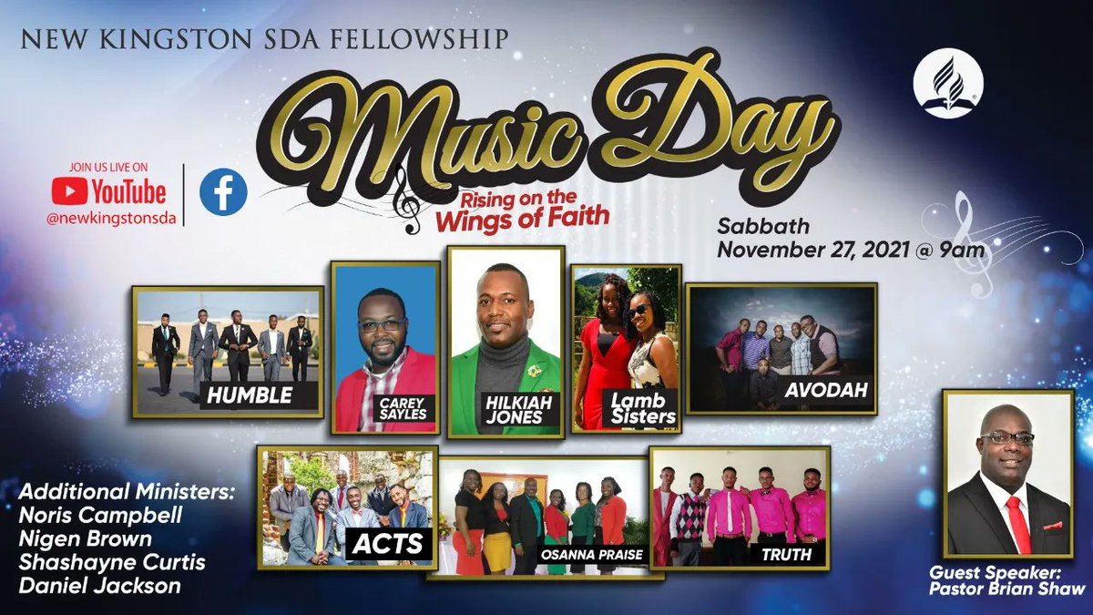 newkingstonsda's tweet photo. Happening today at 9:00 am 
𝐋𝐈𝐕𝐄 on 𝐅𝐚𝐜𝐞𝐛𝐨𝐨𝐤 &amp; 𝐘𝐨𝐮𝐓𝐮𝐛𝐞
It's #musicday2021

#nksda #SabbathSomething #sda #musicday https://t.co/e7d0Y6OfbZ