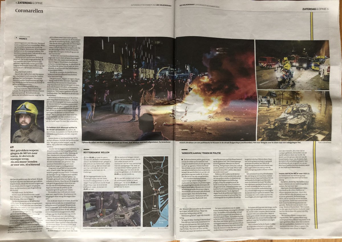 ArjenLittooij's tweet image. Indrukwekkend artikel van Pepijn Krikke over de rellen in Rotterdam. Vooral de laatste aline over de samenwerking met de politie raakte me: “We kenden elkaars namen niet…Door het uniform dat we aanhadden, besloten we om voor  elkaar te gaan. Om onze levens voor elkaar te wagen”.