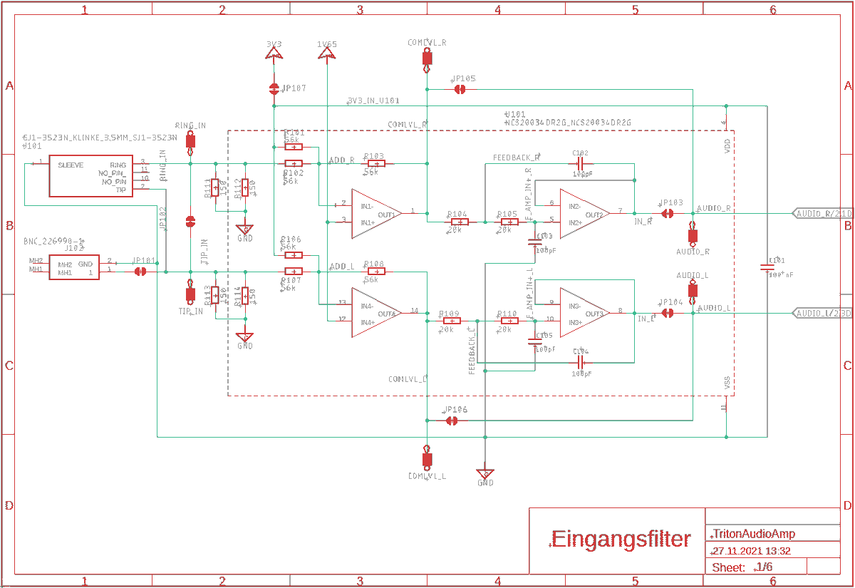 Unser Audioverstärker ist in verschiedene Module gegliedert, welche in kleinern Teams bearbeitet wurden. Unsere Schematics sind fertig, deshalb wollen wir diese mit euch teilen. Wir starten mit unserem Eingangsfilter:
#audio #amplifier #filter #schematic #eagle