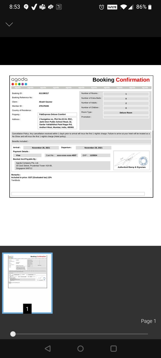 SinghAkash28's tweet photo. @agoda hello ,I have booked hotel in mumbai yesterday for two days but the hotel is not having the booking id registerd .So no booking.The amount has been deducted.Your CC is also not responding.I had no option left so asking it here. https://t.co/dNz0h7uY5S