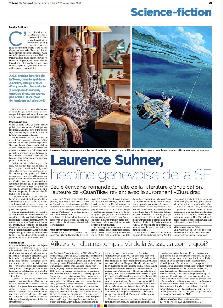 QuanTikasf's tweet photo. Ce matin dans La Tribune de Genève #tribunedegenève #sciencefiction #laurencesuhner #quantika #ziusudra #swisswriter #autricesuisse #genève #suisse #sciencefictionfrancophone #mybooks #spaceopera https://t.co/0LNaLLRumu
