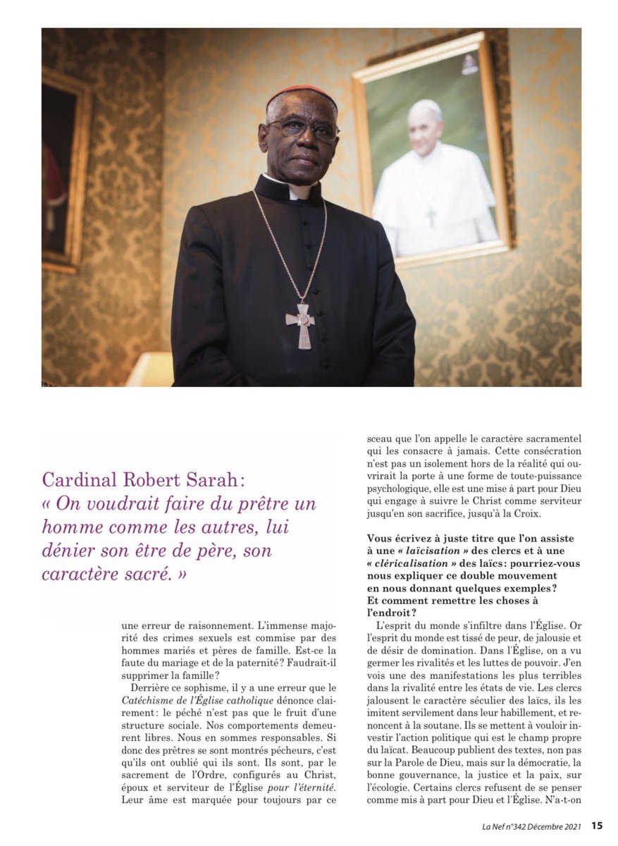 Card_R_Sarah's tweet photo. Je désire exprimer ma gratitude particulière à @Revue_La_Nef pour cette très belle interview consacrée à mon livre Pour l’éternité. +RS https://t.co/6mpImTaQ9Y