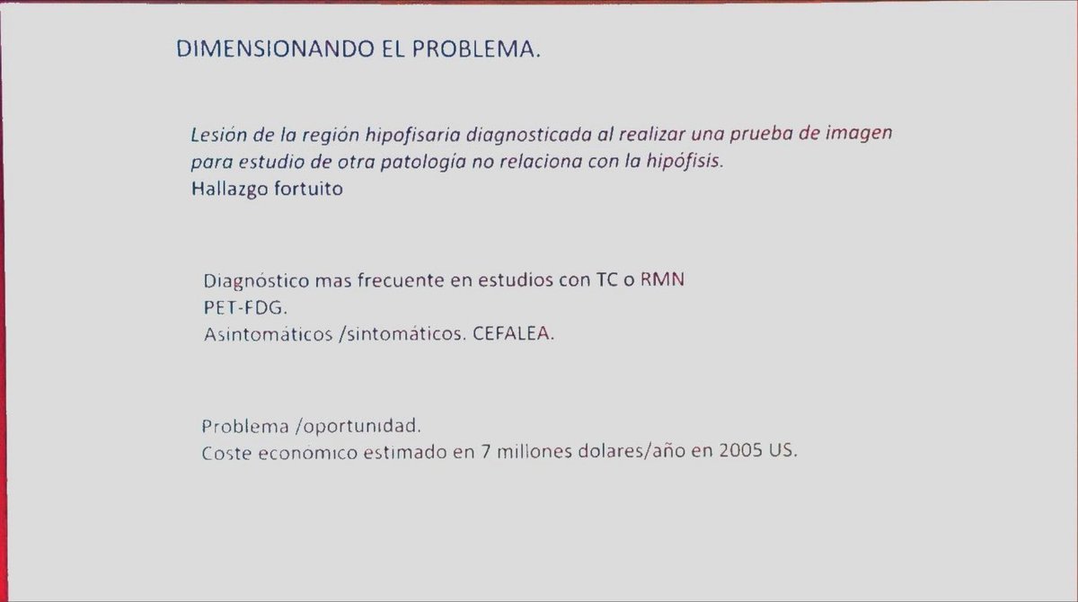 ElenaDF75's tweet photo. #UpSAEDYN

Mariola Avilés

Incidentaloma hipofisario 

▪️Síntoma para realizar prueba Tc/RM: cefalea
50-70% adenomas 
13-17% quiste bolsa Rathke 

▪️Captación en PET-TC: mayoría macroadenomas no funcionate. Raro metástasis

▪️🆕Algoritmo incidentaloma 
@SAEDYN_ 
@NeuroendocrinoS https://t.co/bGtkhFXTOa