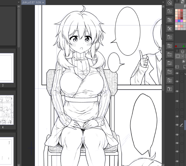 冬コミ用のペン入れしてる 