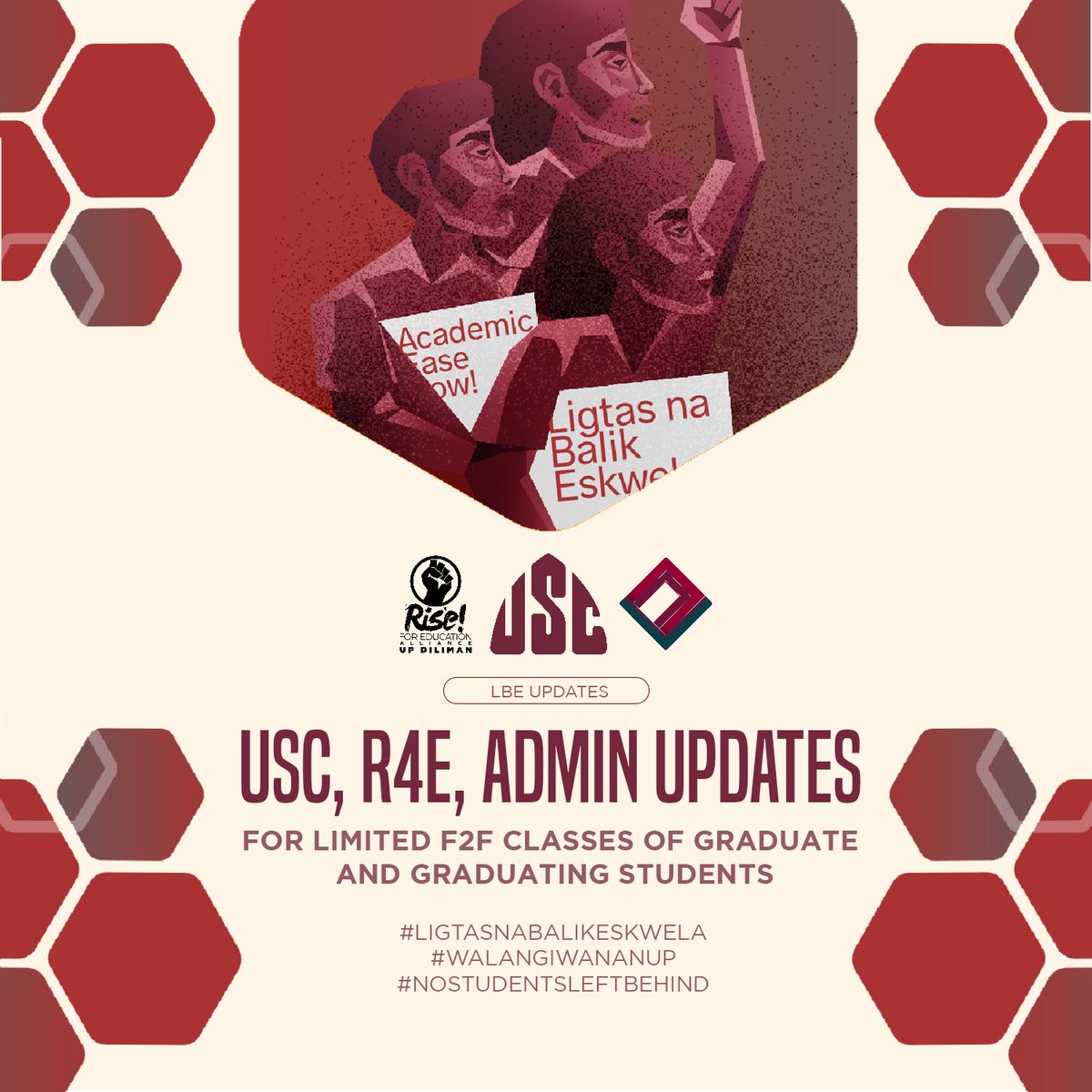 USCUPDiliman's tweet photo. #LigtasNaBalikEskwela Updates mula sa USC, R4E, at UP Admin
Buhat ng tuloy-tuloy na pagpapanawagan, pagkakalampag, at pakikiisa ng bawat myembro ng sektor, naririto ang mga updates mula sa Rise for Education-UP Diliman, UPD USC, at ng UP administration.
#SulongLaban https://t.co/6OISpCHf3v