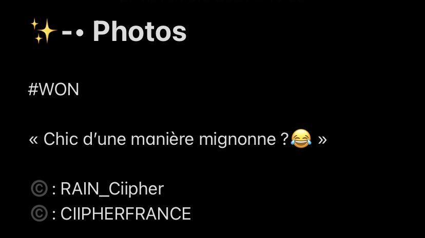 CiipherFRANCE's tweet photo. ✨-• Photos
Traduction du tweet de notre Won.🥰
©️: @RAIN_Ciipher
#Ciipher #Blind #CPR #Ciipher_BLIND #Ciipher_Comeback #Clue_SO_BEAUTIFUL #Ciipher_BLIND_Open
#싸이퍼에_콩깍지_껴버렸네 https://t.co/ugzLfH4VVz