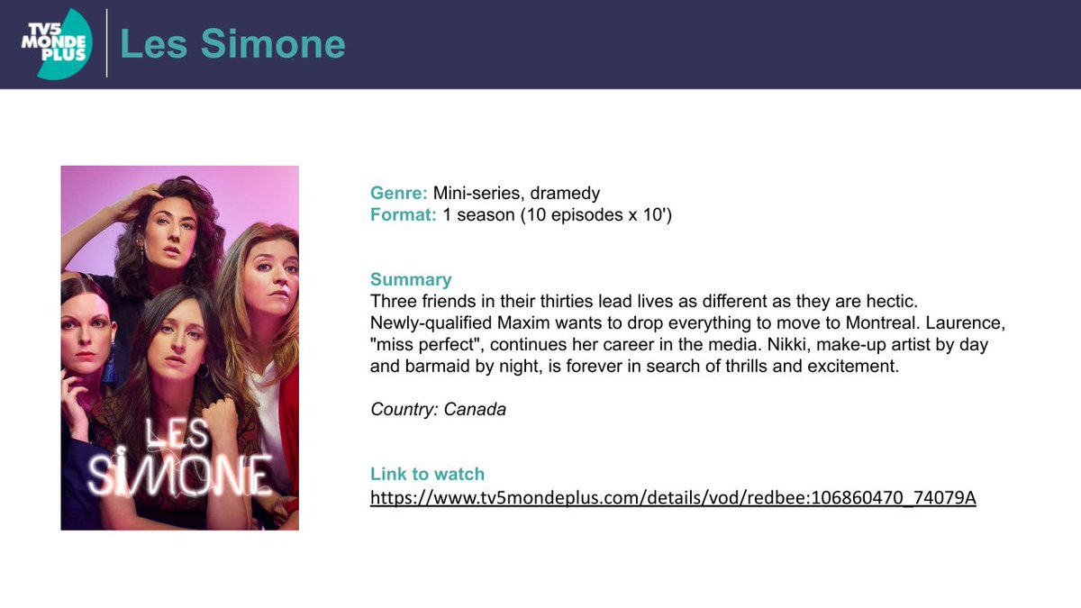 Hey #mfltwitterati, fancy a binge watch? Check out Les Simone on TV5MONDEPlus bit.ly/tv5mondeplus <a href="/tv5mondeplus/">TV5MONDE+</a> @tv5mondeuk #tv5mondeplus
tv5mondeplus.com/details/vod/re…