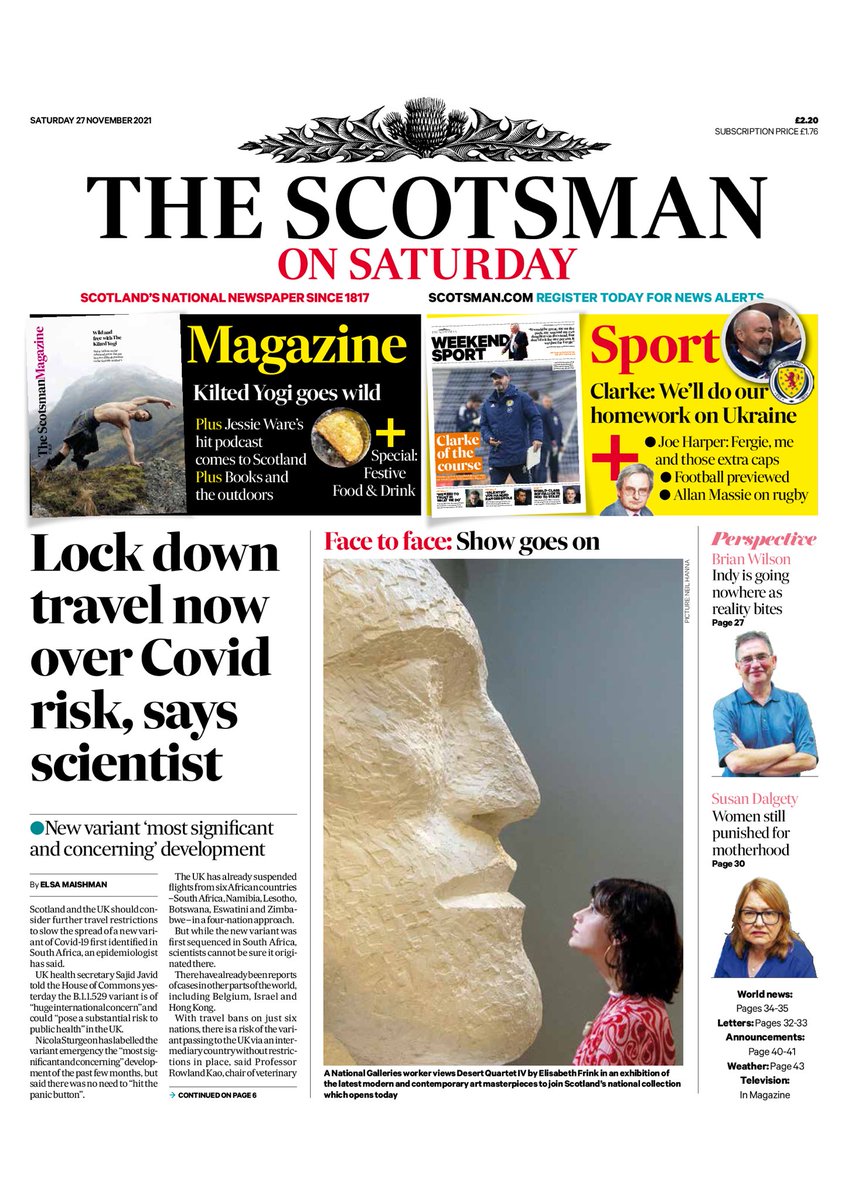 nmcintosh's tweet photo. Good morning, Scotland. Here's your brilliant Saturday Scotsman. Packed with all the usual goodness - &amp; with a special thanks to the production, print, distribution and retail colleagues who got the paper out across the country overnight, despite the terrible weather. Thankyou. https://t.co/lfALMbZN6r