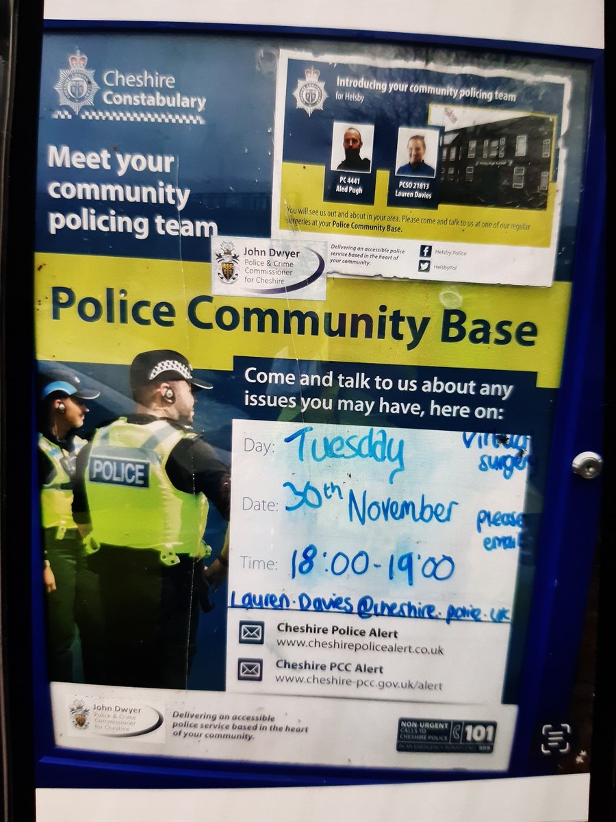 HelsbyPol's tweet photo. PCSO Davies will be holding her next virtual police surgery on Tuesday 30th November between 6-7pm. 

Please email Lauren.davies@cheshire.police.uk with any community concerns.  #communitypolicing https://t.co/fErKPQlCQr